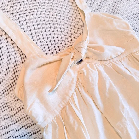 WHO WHAT WEAR Linen Cream Off-White Midi Dress w Tie Bow Chest - Picture 3 of 12